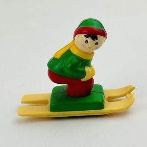 Mr. Christmas Santa's Ski Slope‎ Kid Elf Green Red Skis Replacement Sled Figure